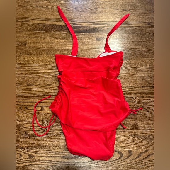 Red Ruched Halter One Piece Swimsuit Adjustable Bathing Suit Size XS - Picture 5 of 7